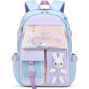 Kids Sky Blue Bunny Themed Backpack Bags Kawaii Book Cute Sequin for Girl School
